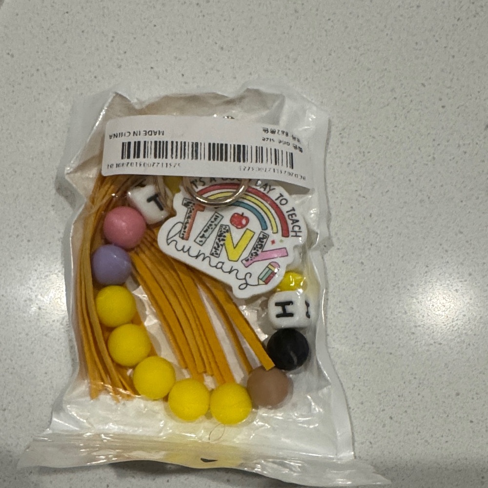 SHEIN Yellow Multicolor Beaded Tassel Keychain Card Holder